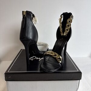 Qupid Highlight 49 Black Gold Chain Leather 4in Heels‎ Size 7.5